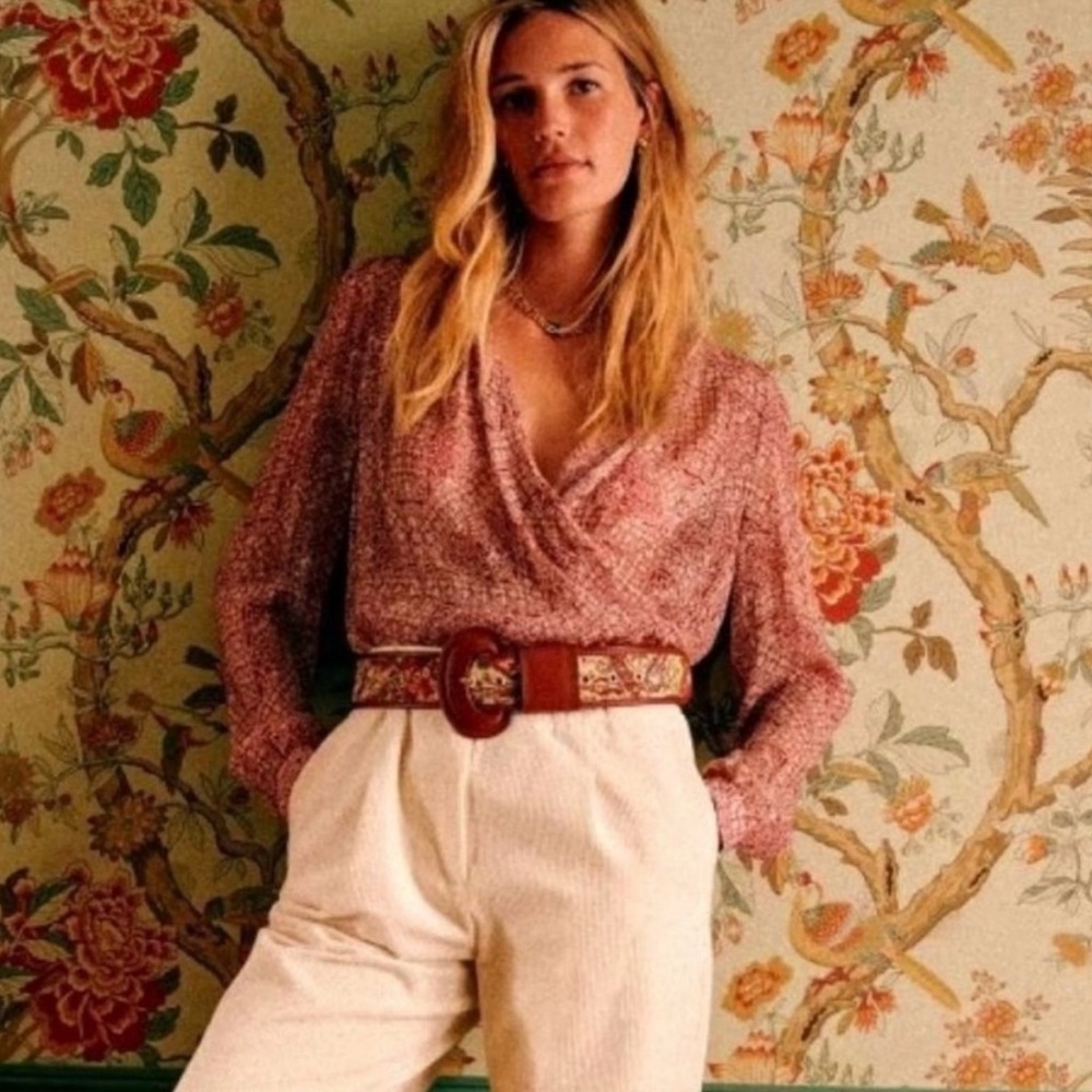 Sezane Abelia Blouse in Burgundy Mosiac Print FR 36 US 4